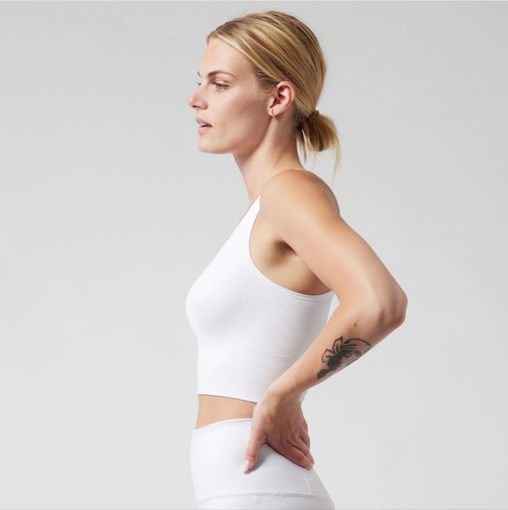 Athleta Seamless Cropped Ribbed White Sports Bra XS - Picture 3 of 8